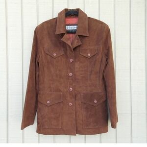 Studio Sienna Suede Leather Safari Utility Jacket Women Size M Brown Vintage 90s